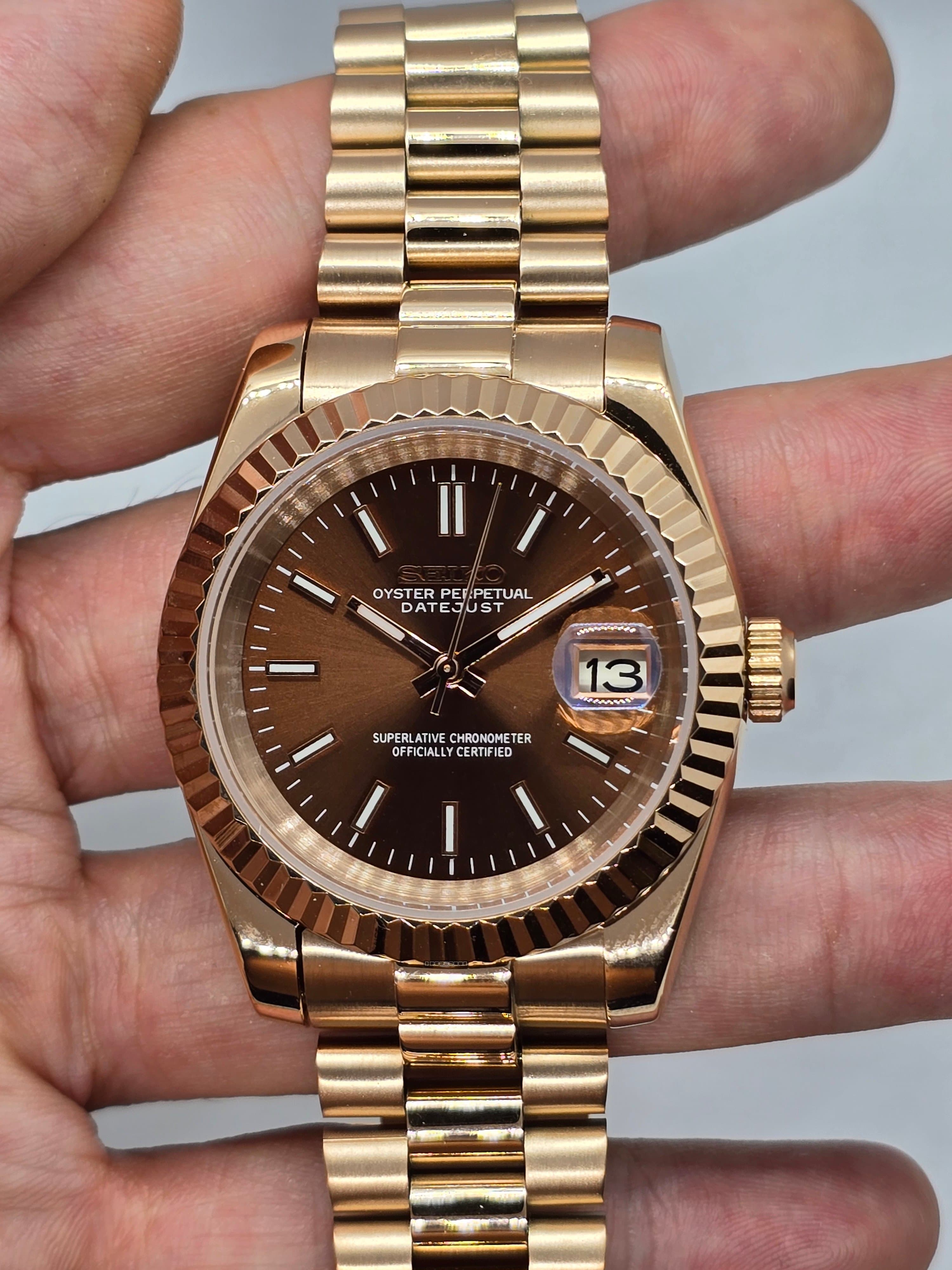 Orologio Mod Datejust Chocolate Nh35 automatico 39mm cinturino President