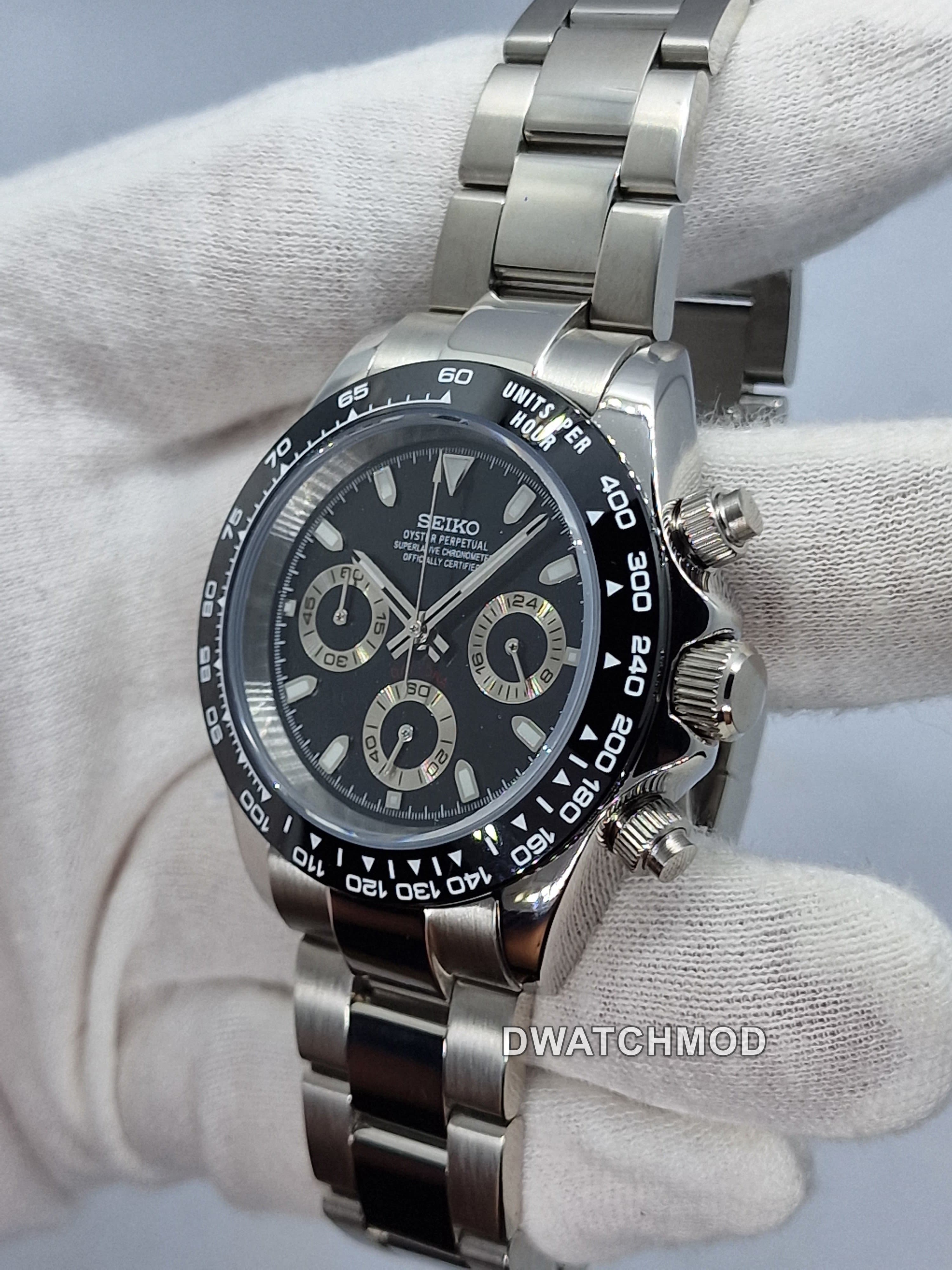 Orologio Mod Daytona cronografo nero Vk63 quarzo 40 mm vetro zaffiro