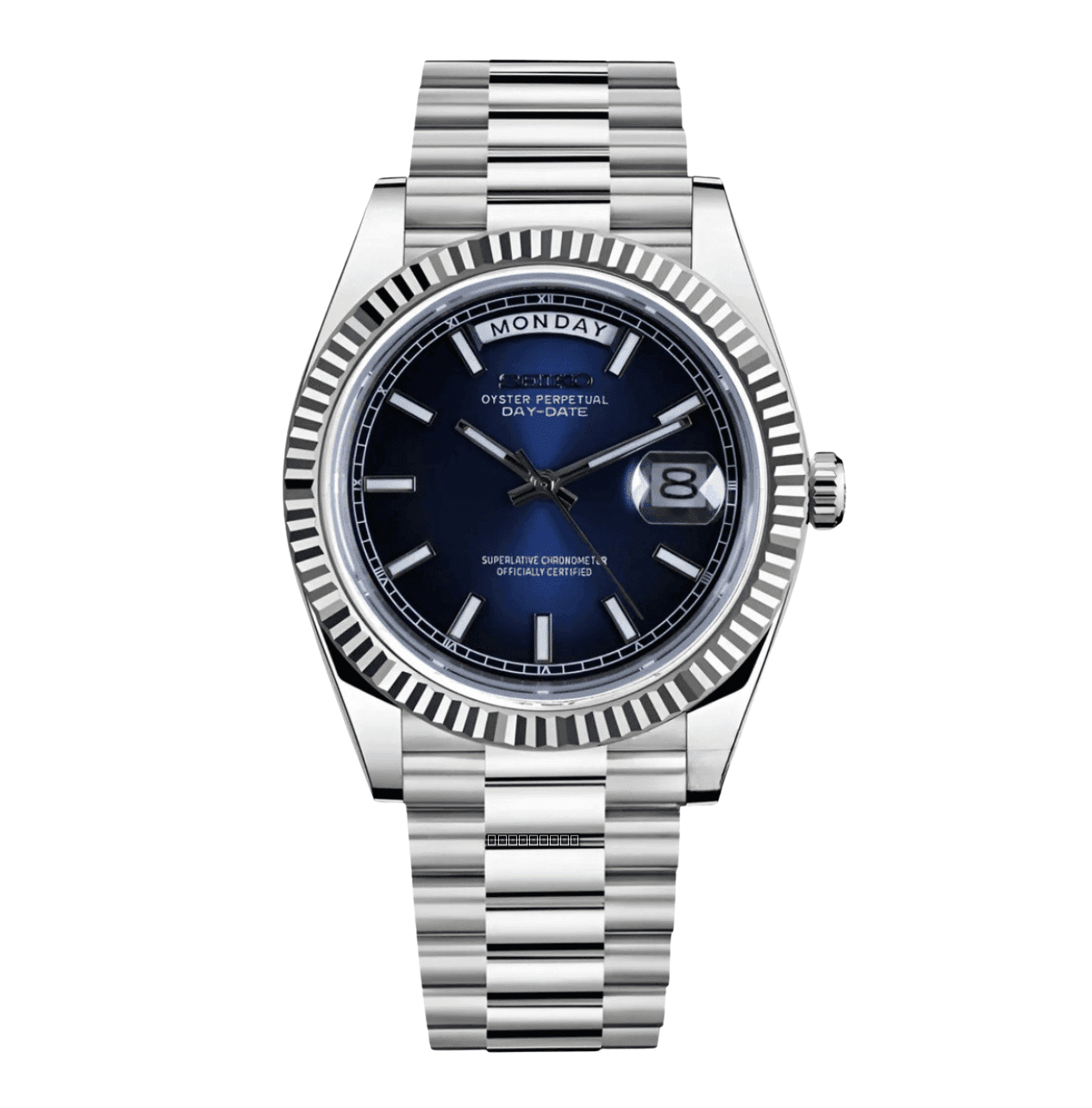 Orologio Mod Daydate blu Miyota 8285 automatico 36mm vetro zaffiro