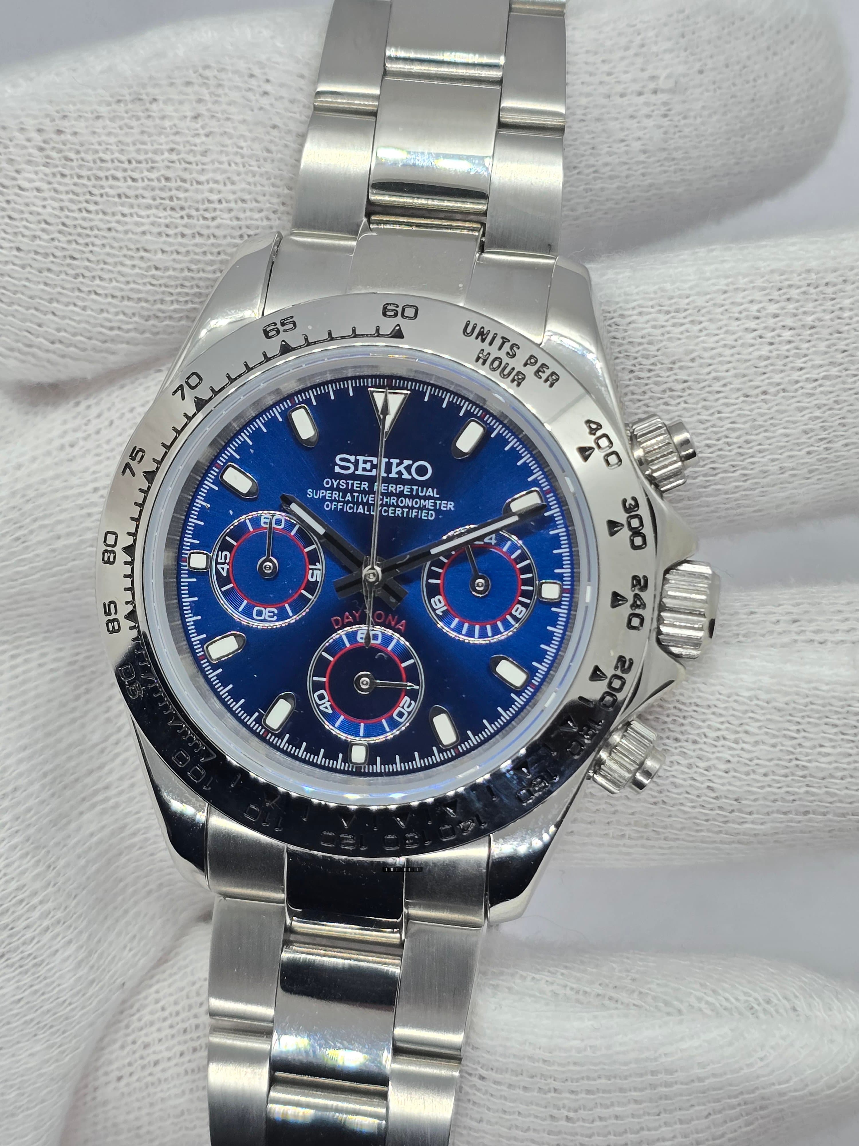 Orologio Mod Daytona blu cronografo Vk63 quarzo 40mm vetro zaffiro
